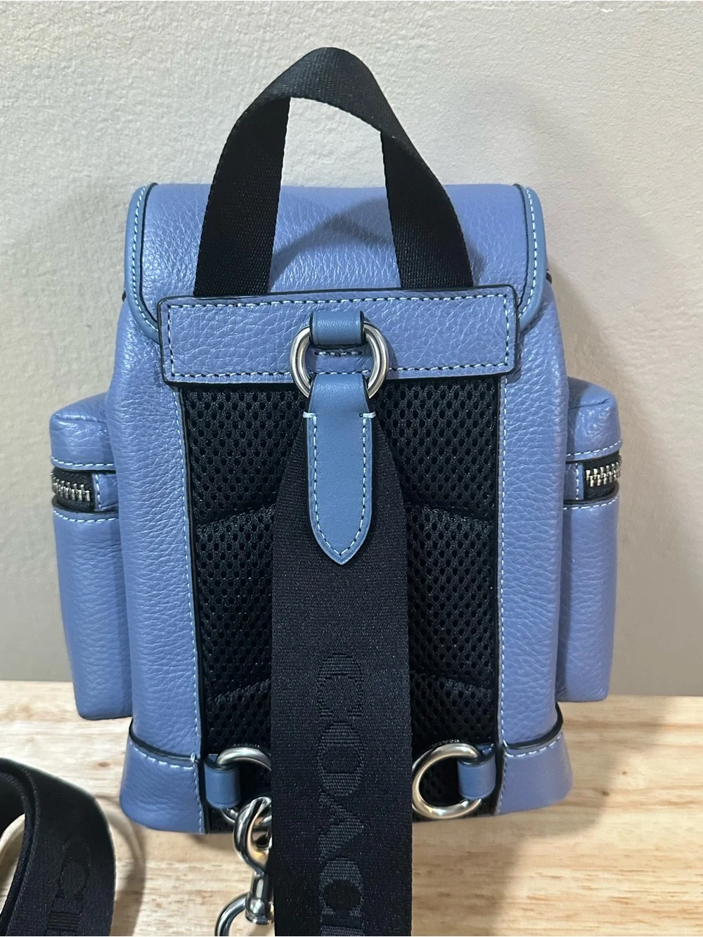 Coach Slate Blue Pebbled Leather Mini Backpack Sling